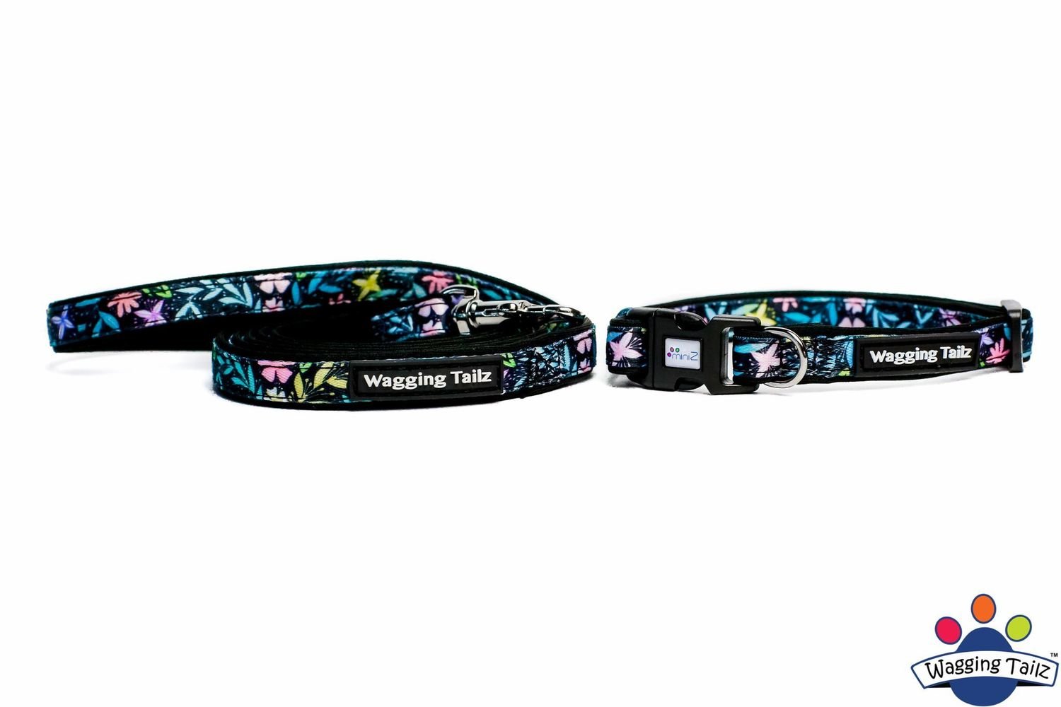Wagging Tailz, Dahlia Black Collar and Lead Set