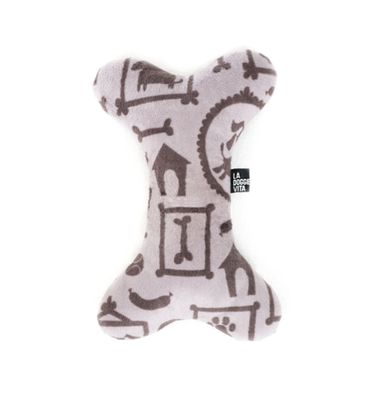 La Doggie Vita, Minky Fleece Squeaky Plush Dog Toy - Silhouette Dog Bone Design