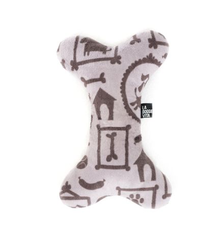 La Doggie Vita, Minky Fleece Squeaky Plush Dog Toy - Silhouette Dog Bone Design