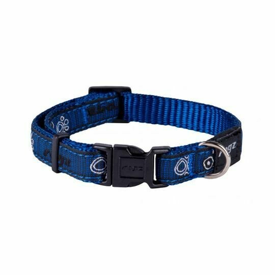 Rogz Fancy Dress Dog Collar, Navy Paw SM