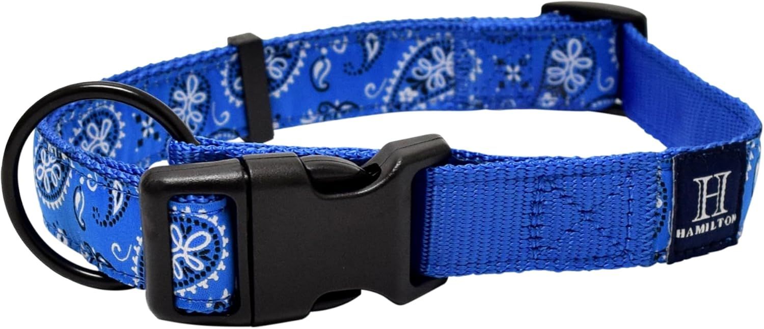Hamilton Adjustable Dog Collar BLUE Flower - M/L
