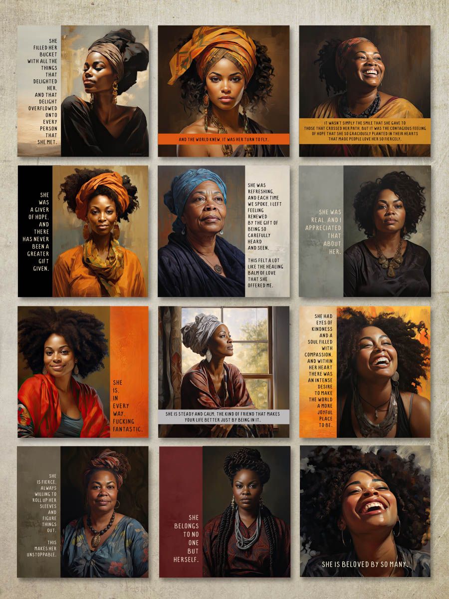 Zenzari &quot;Thoughtful Reflections&quot; Collection: A Set of 12 Greeting Cards Celebrating Black Women 6&quot;x6&quot;