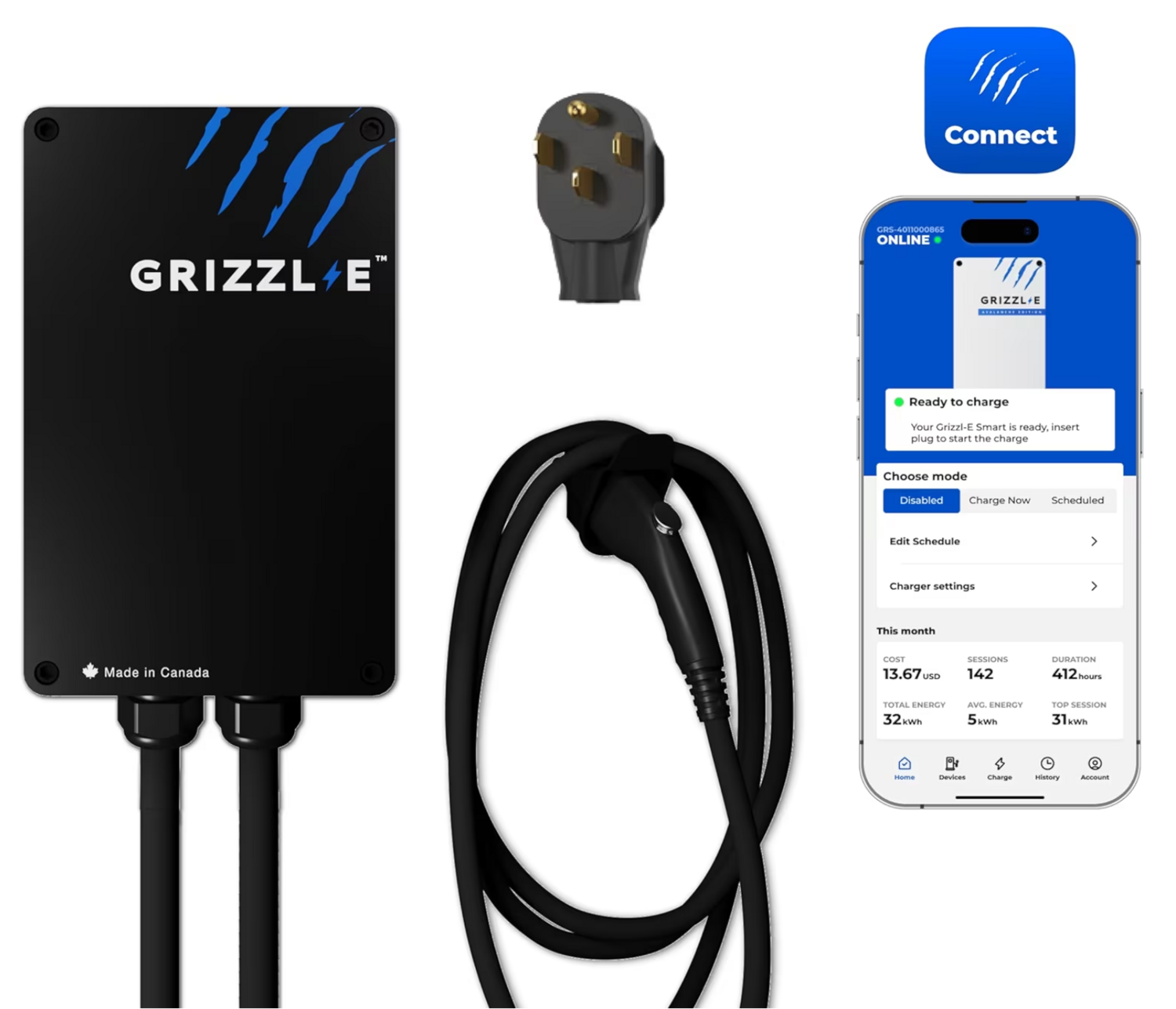 GRIZZL-E SMART CHARGER, SPEC: NEMA14-50+J1772, COLOR: BLACK