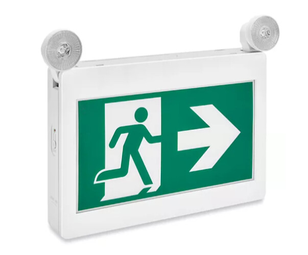 MPD GREEN RUNNING MAN EXIT SIGN 2X1.2W HEADS W/ 120MIN BATTERY BACKUP 120-347VAC