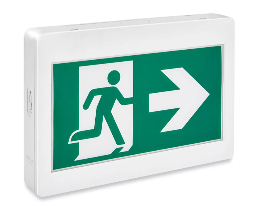 MPD GREEN RUNNING MAN EXIT SIGN W/ 120MIN BATTERY BACKUP 120-347VAC
