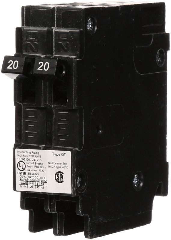 SIEMENS TYPE Q BREAKER Q2020NC 1P 20/20A 120V TANDEM (DUAL)