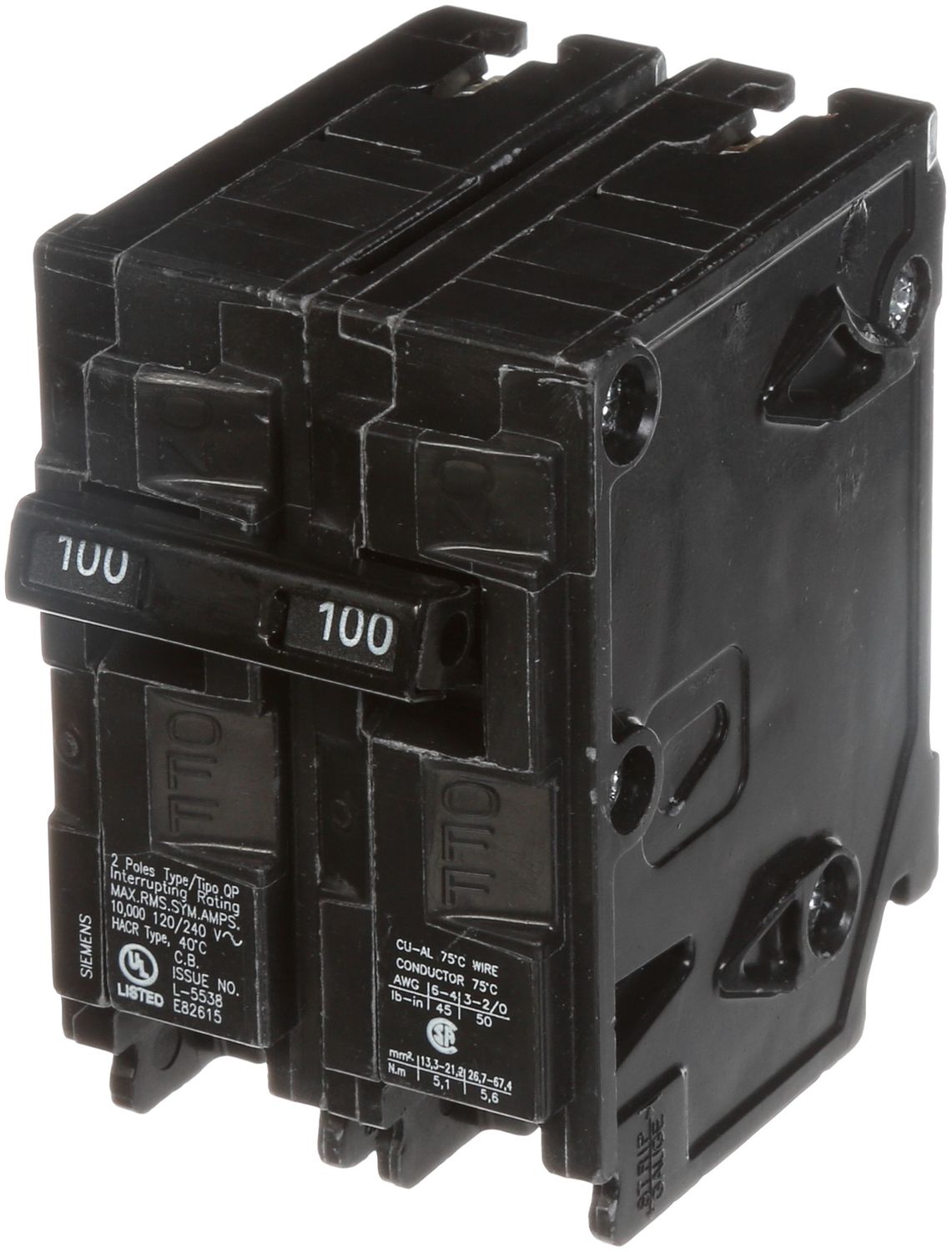 SIEMENS TYPE Q BREAKER Q2100 2P 100A 240V