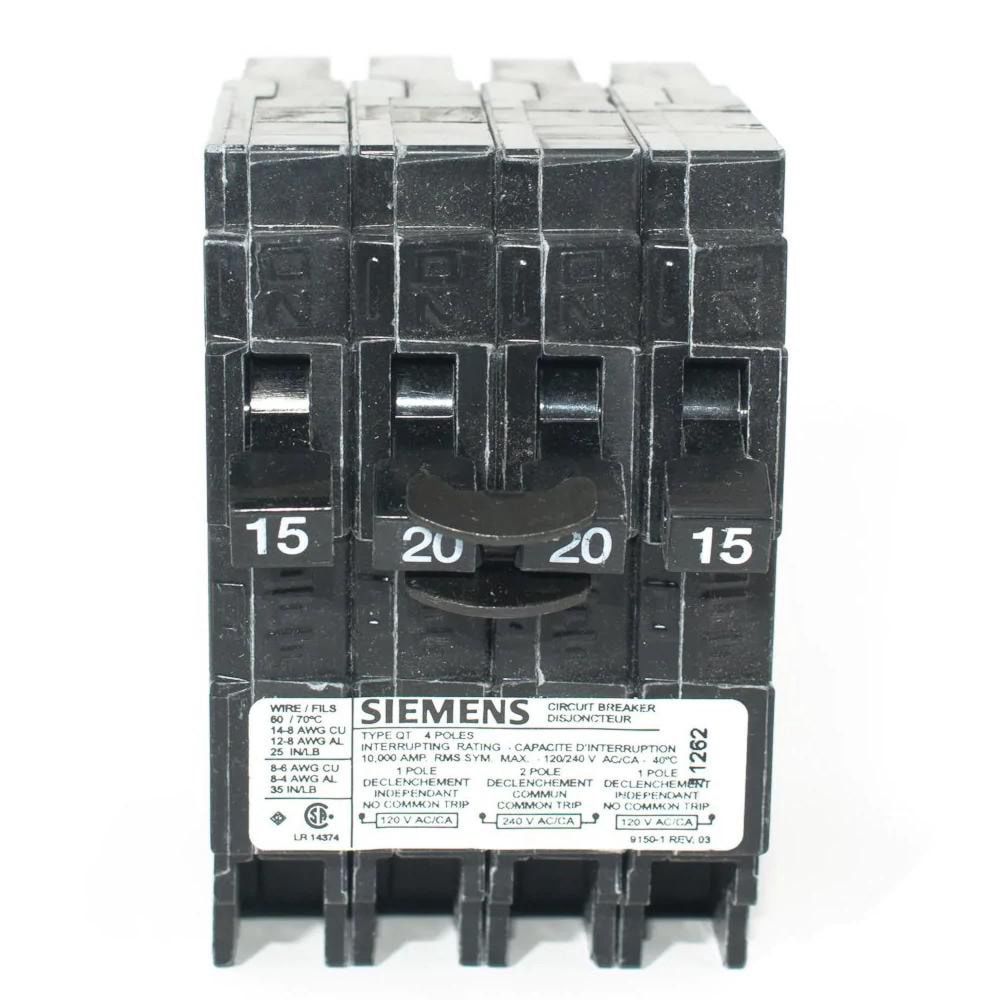 SIEMENS TYPE Q BREAKER Q21520CTNC 1P 15A (2) 2P 20A 240V QUAD