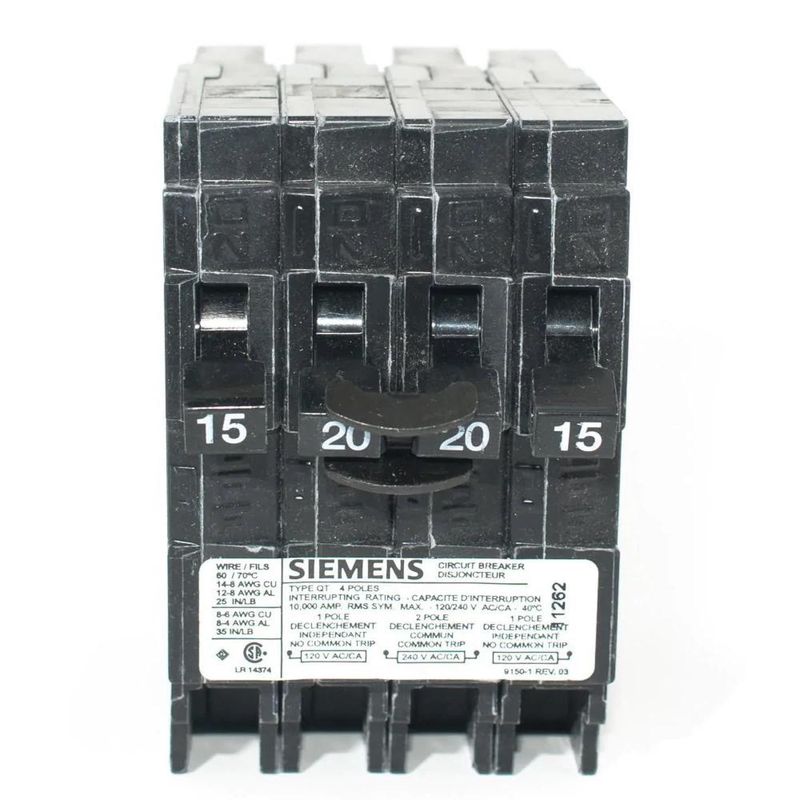 SIEMENS TYPE Q BREAKER Q21520CTNC 1P 15A (2) 2P 20A 240V QUAD