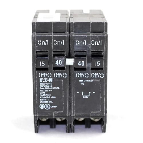 EATON BREAKER TYPE BR DNPL154015 1P 15A (2) 2P 40A 240V QUAD