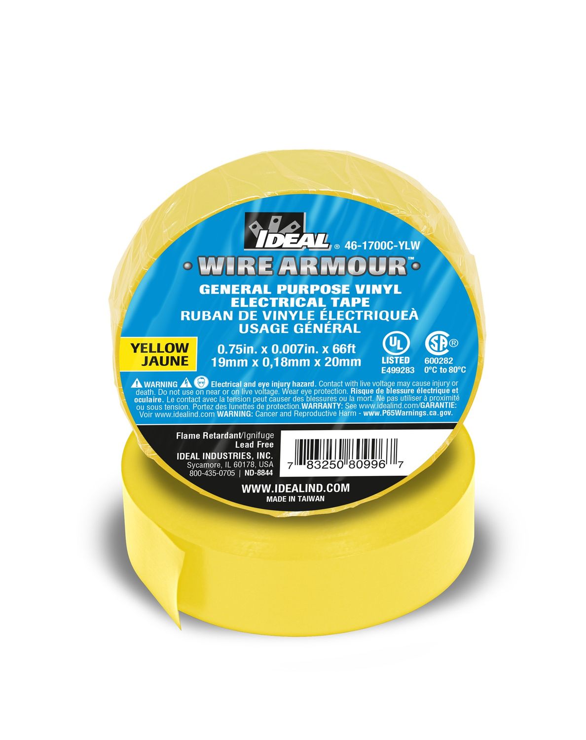 General Electrical Tape L:66FT, W:3/4&quot; , Yellow