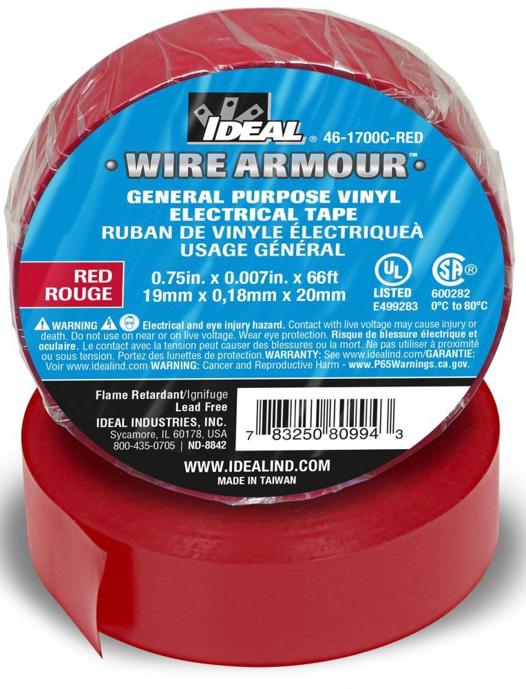 General Electrical Tape L:66FT, W:3/4&quot; ,Red