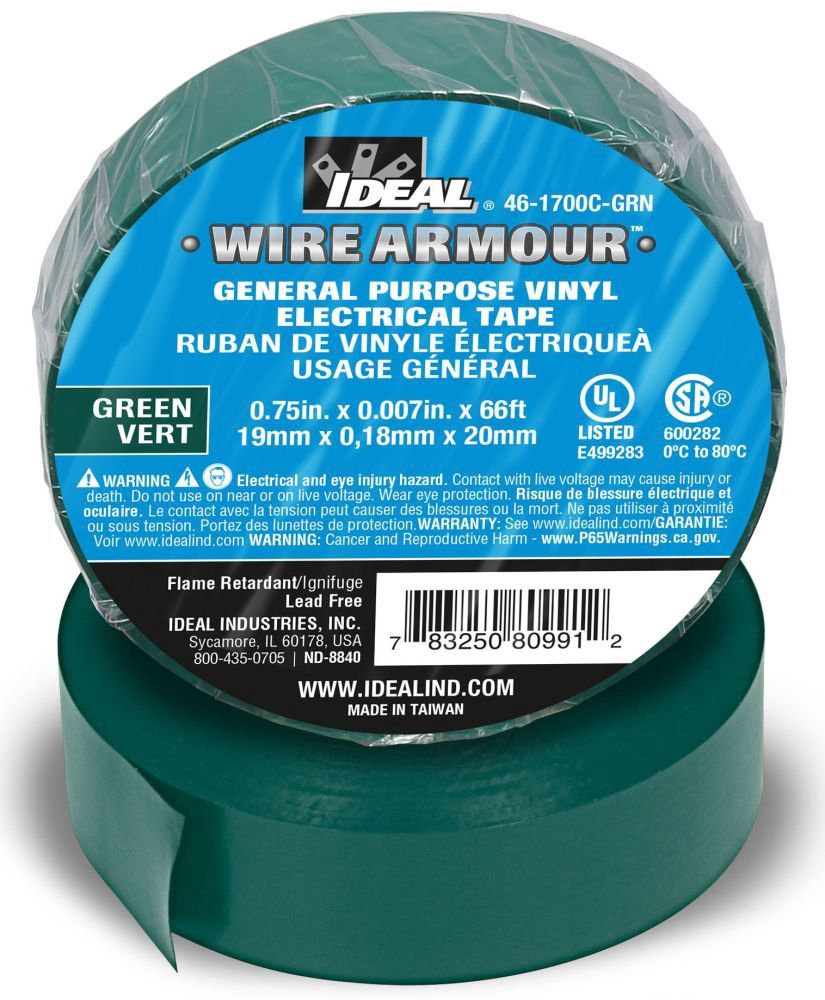 General Electrical Tape L:66FT, W:3/4&quot; ,Green