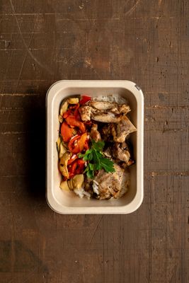 Grilled chicken &amp; vegetables, with rice