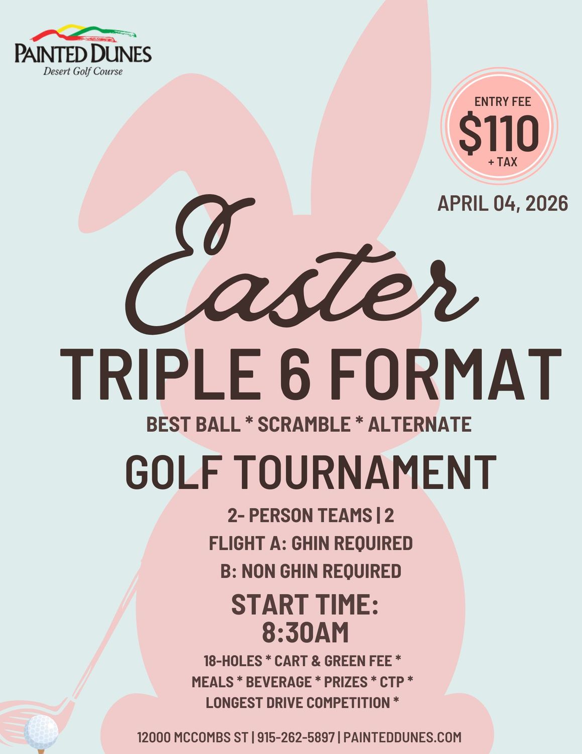 Easter Triple 6 Format Golf Tournament - Best Ball, Scramble, and Alternate Shot