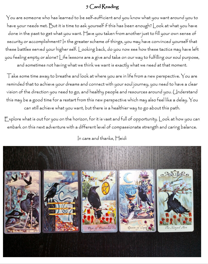 Emailed Five Card Tarot Reading and Image