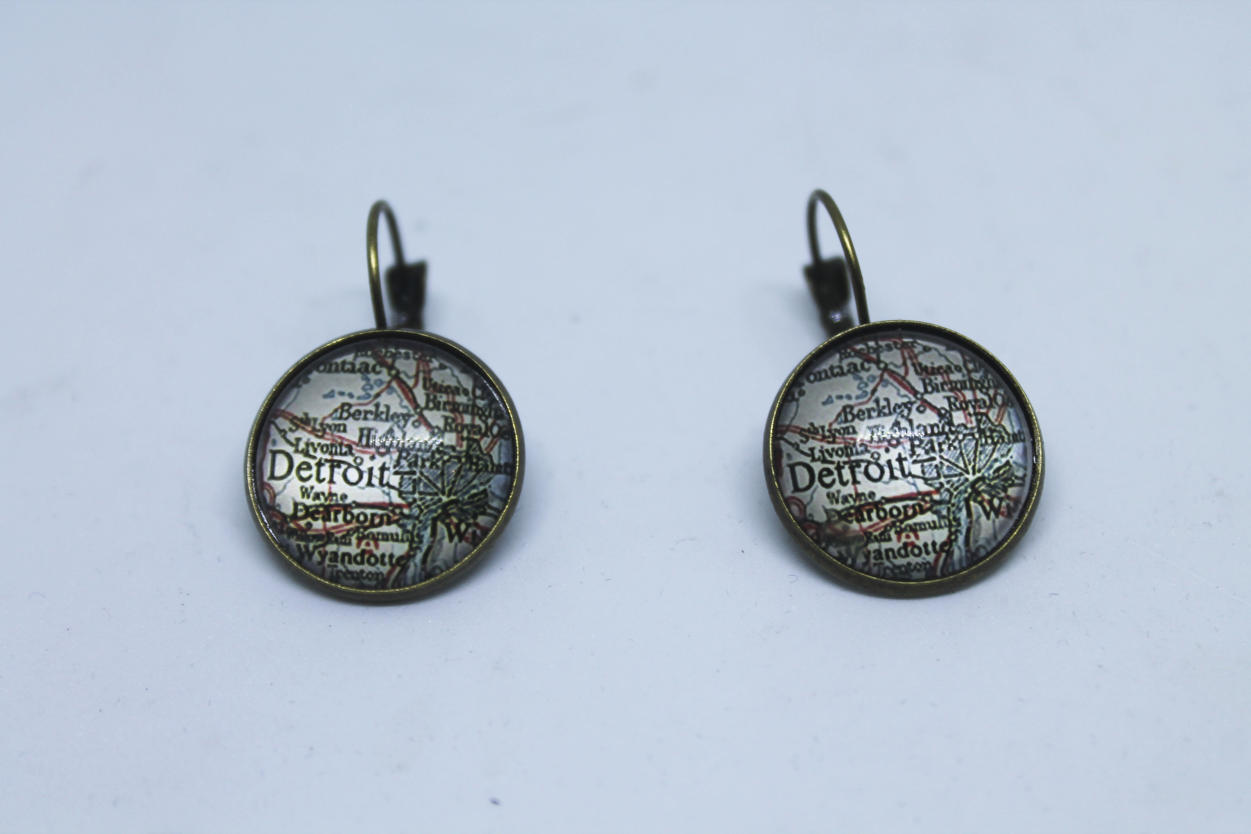 Bronze Detroit Map Earrings 00130