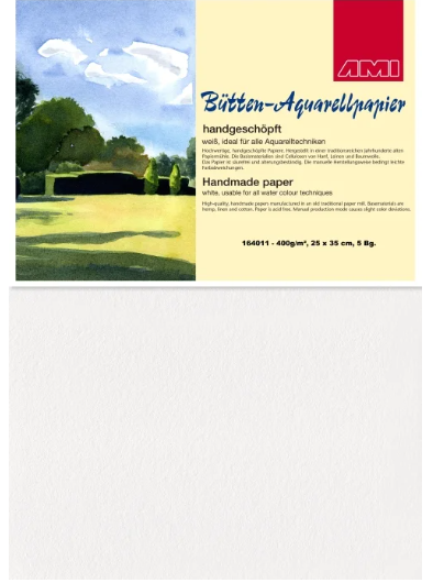 Handgeschept Aquarelpapier, 400 g, 25x35 cm