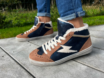Baskets fourrés camel/bleu