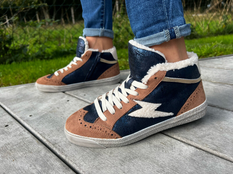 Baskets fourrés camel/bleu