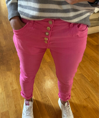 Pantalon rose boutons dorés