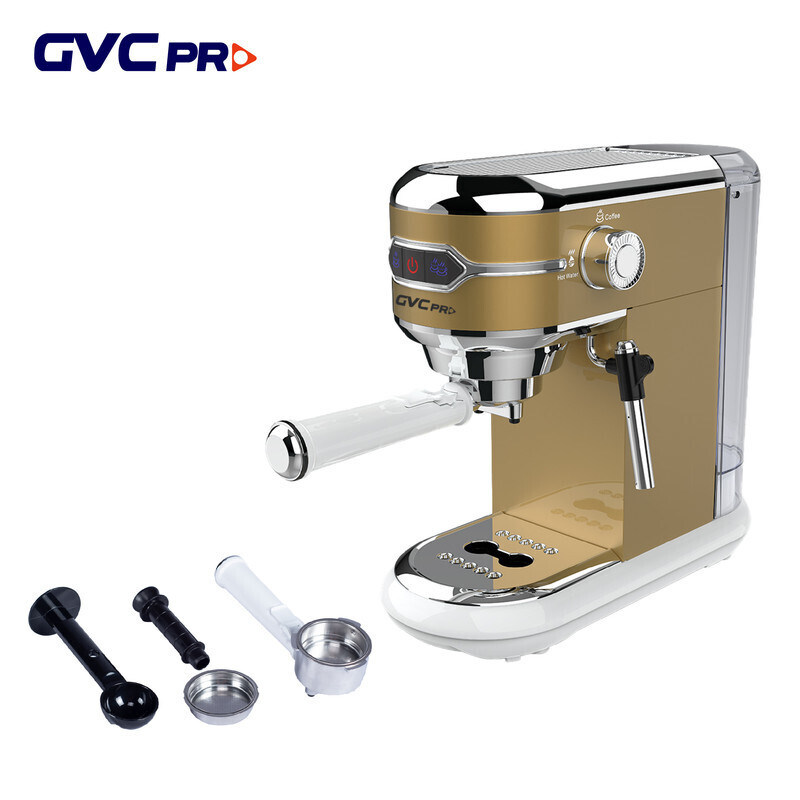 ماكينة قهوة إسبريسو GVC PRO، من الفولاذ المقاوم للصدأ، 1400 واط، لون ذهبي،  عصا تبخير، موديل GVCM-1905