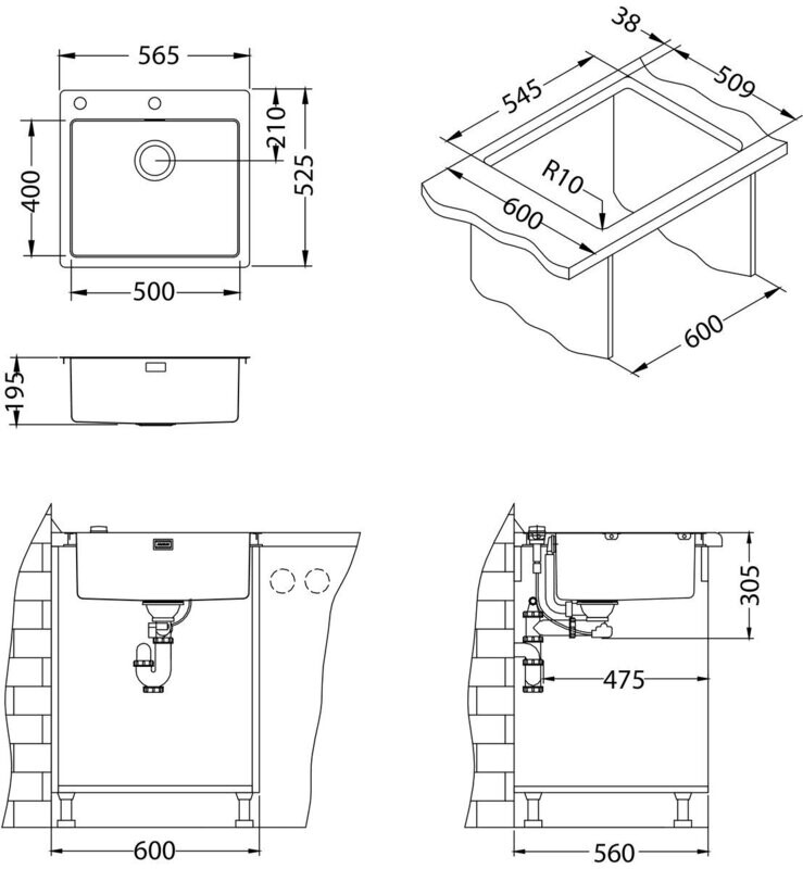 Pure 70 keittiöallas 565x525 mm – tyylikäs syvä RST, uppoasennus