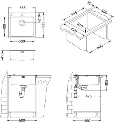Pure 70 keittiöallas 565x525 mm – tyylikäs syvä RST, uppoasennus