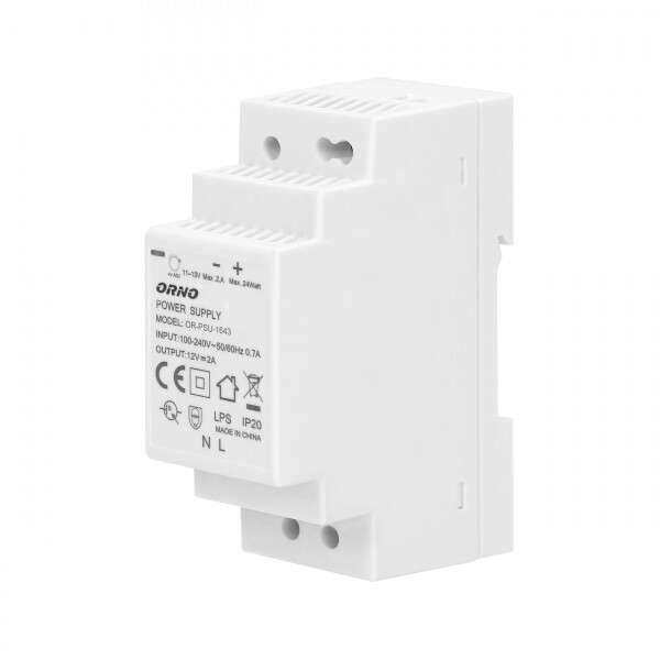 Virtalähde DIN-kiskoon 12VDC - 2A, 24W - 2 moduulia leveä
