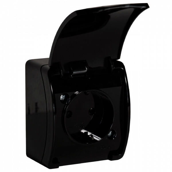 Pinta-asennettava 1-osainen pistorasia - IP44 - Musta