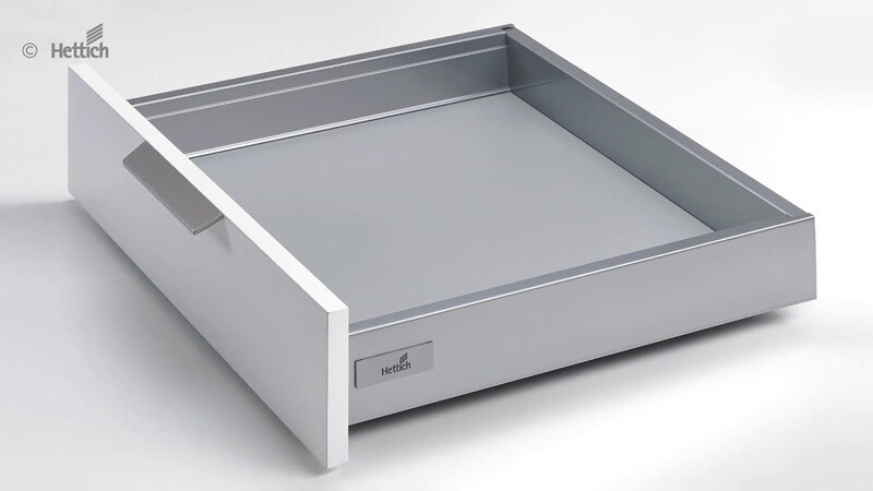 Hettich Atira hidastinlaatikko - S 420mm - K 70mm - Harmaa tai valkoinen - Vakio leveydet 300-1200mm - 16/18mm runko