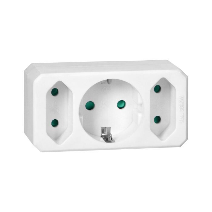 Pistorasiajakaja 2xlitteä europlug + 1xschuko pistoke - valkoinen