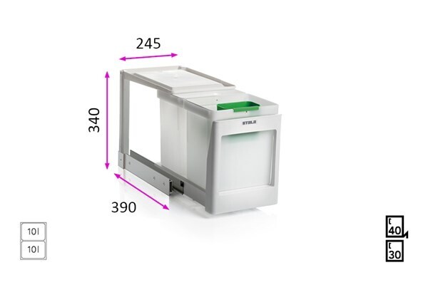STALA Jätevaunu EKO-2PK, kaksi jäteastiaa - L 245mm - S 390mm