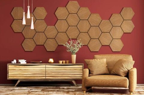 MDF-seinäpaneeli HEXAGON - 30x26cm - monta väriä