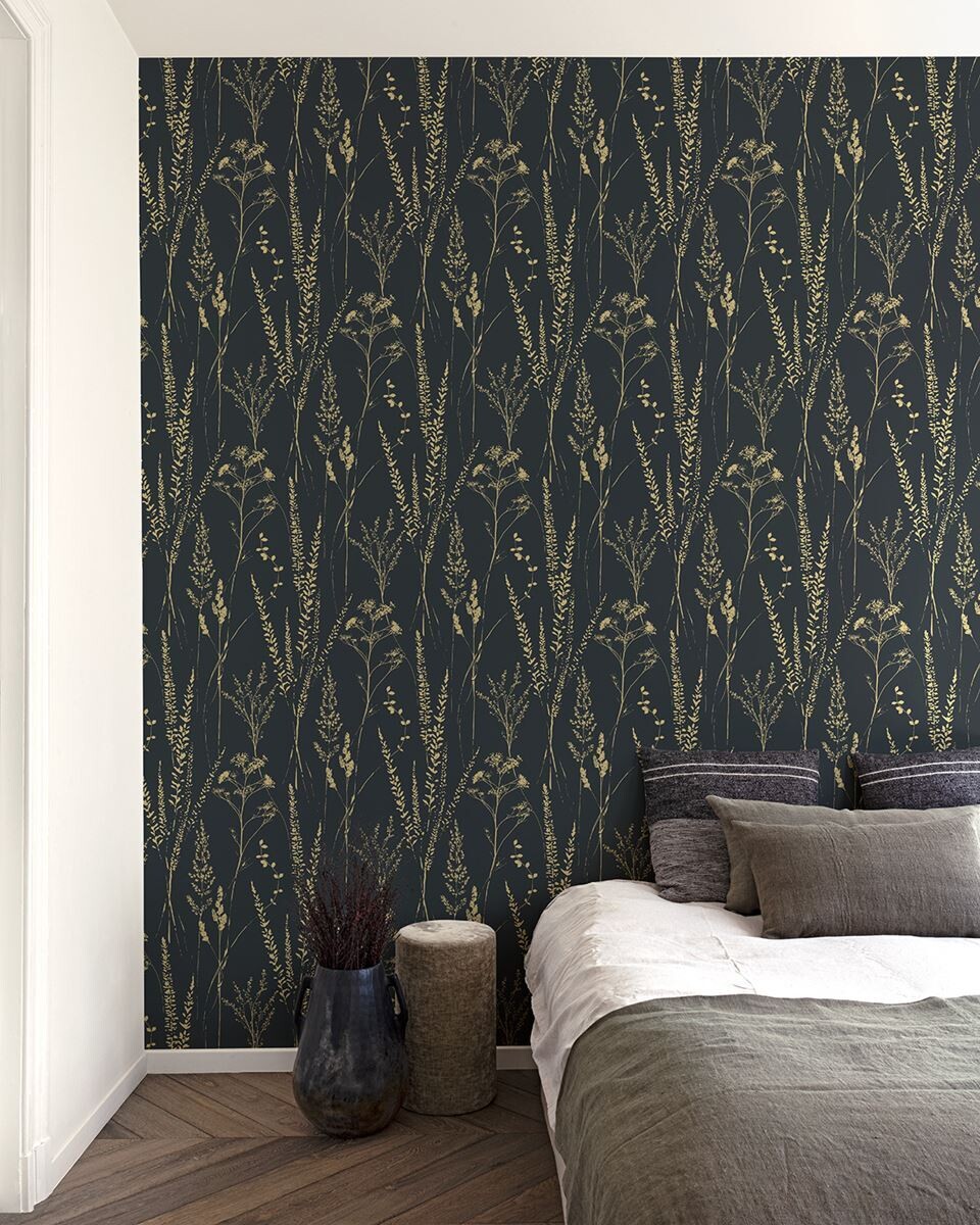 Attitude Halm Grass - mustapohjainen tapetti