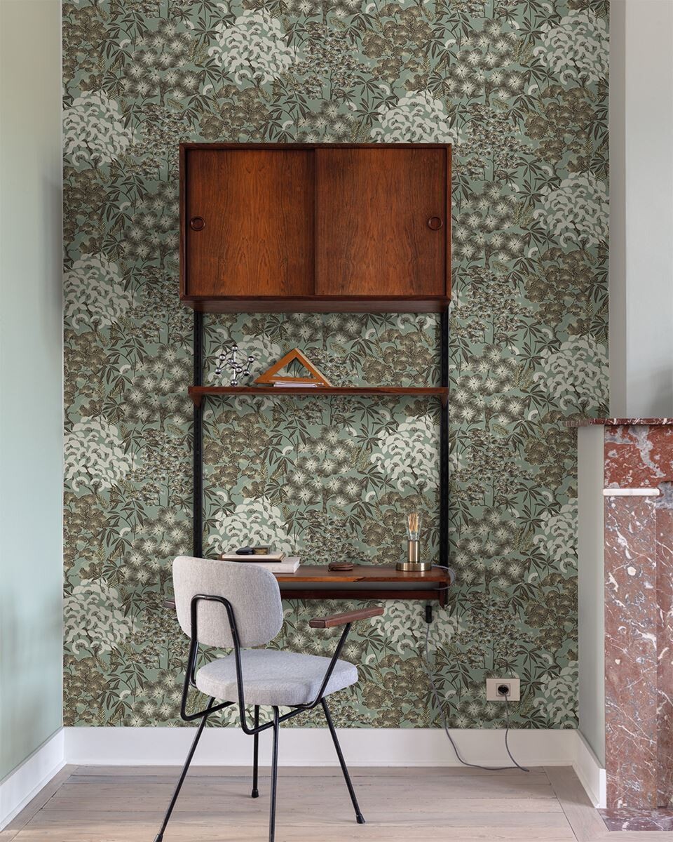 Ciara Hisae - vanhan vihreä kukkatapetti