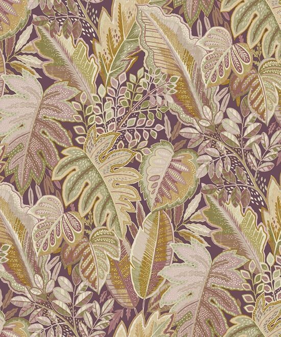 Ciara Tribal Leaf motif - lila tapetti