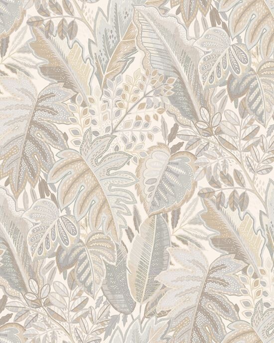 Ciara Tribal Leaf motif - vaalea tapetti