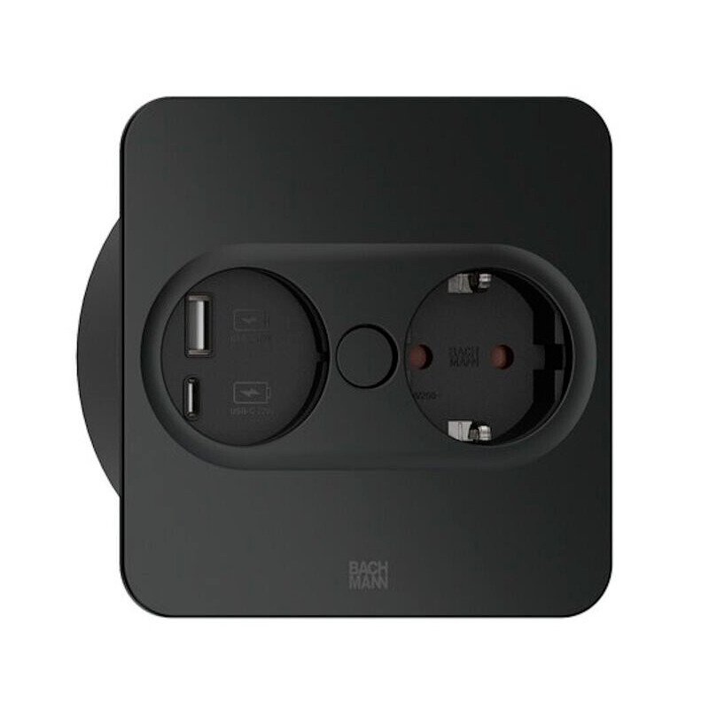 TWIST 2 - Pistoke + USB A&amp;C - Musta neliöpistorasia