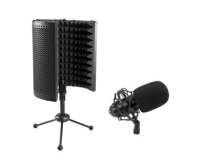 OMNITRONIC Set MIC CM-78MK2 isokalvoinen kondensaattorimikrofoni + AS-04 pöytämikrofonin äänieristeseinä