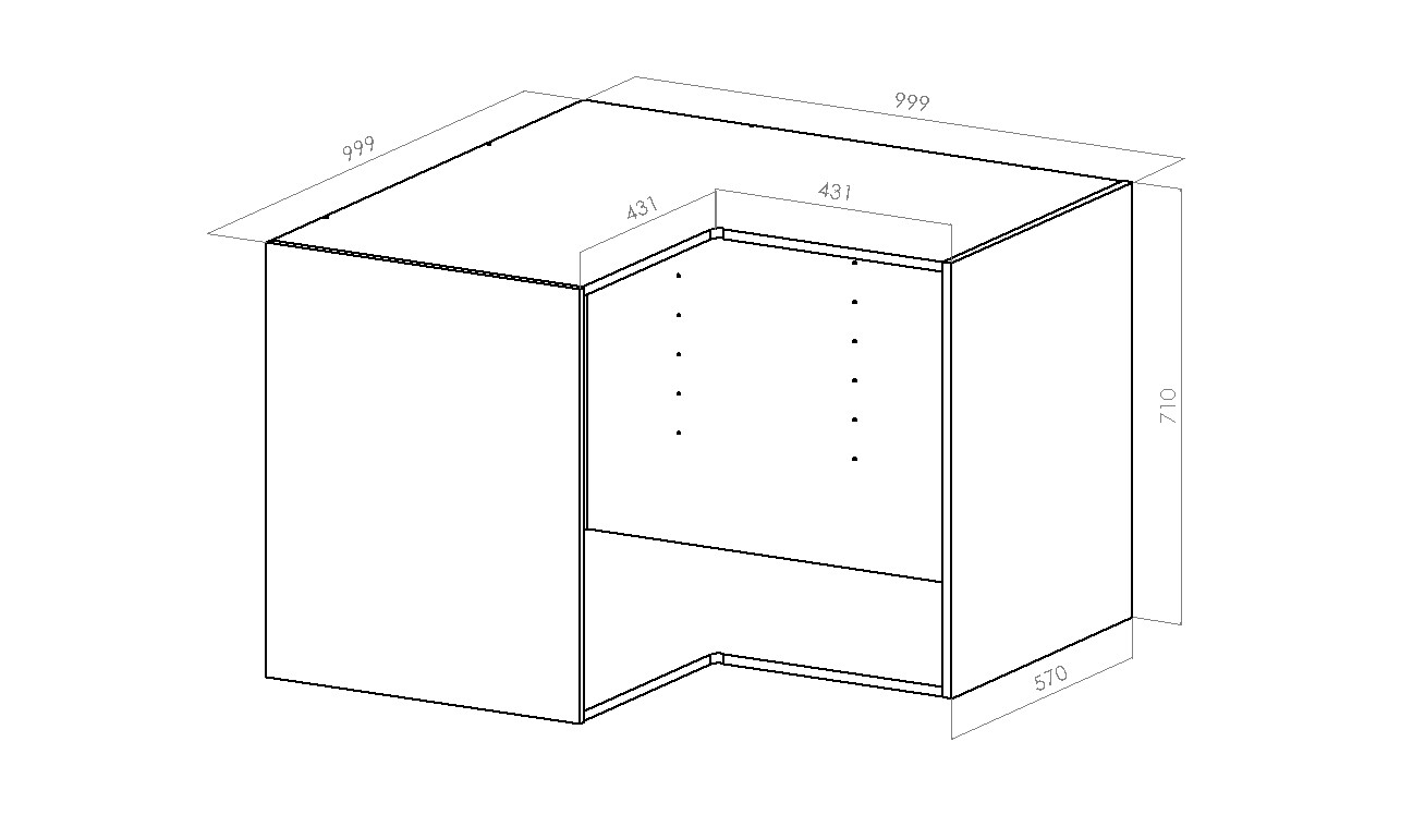 Kalusterunko - Alakulmakaappi - 1000x1000mm / K710mm / S570mm - kosteudenkestävä