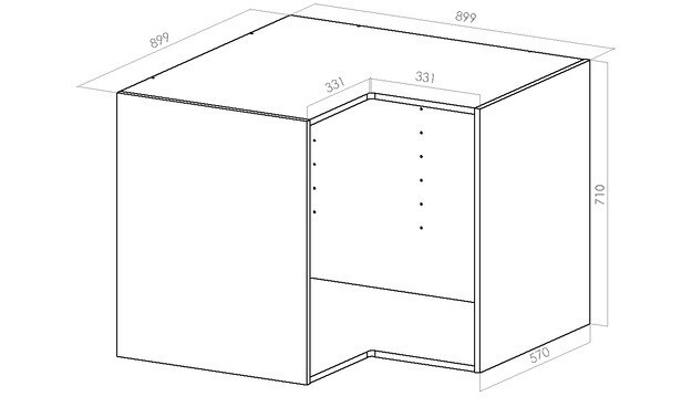 Kalusterunko - Alakulmakaappi - 900x900mm / K710mm / S570mm - kosteudenkestävä Kalusterunko - Alakulmakaappi - 900x900mm / K710mm / S570mm - kosteudenkestävä