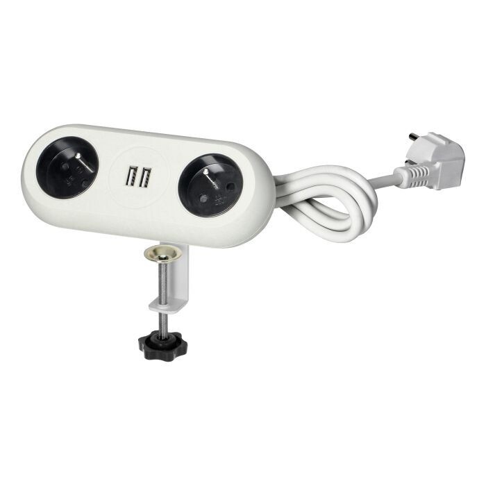 Pöytään kiinnitettävä pistorasia - 2xpistoke + 2xUSB A - HUOM! FRENCH pistoke