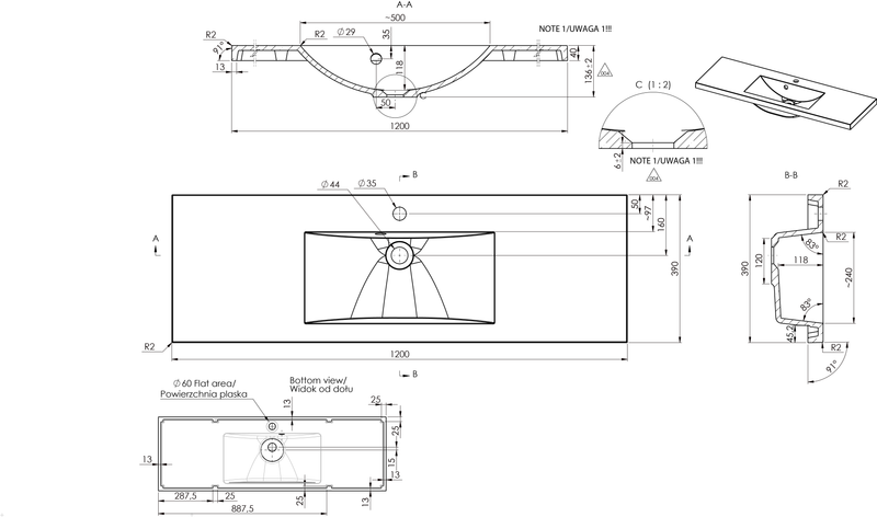 CLEVER 1200 valumarmoriallas - L1202 x S390mm