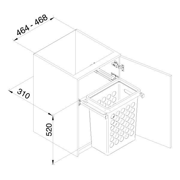 Pyykkikorimekanismi M50 (50cm) kaappiin - 1x33L