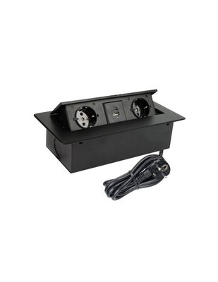 SOLINA SWING USB A&amp;C + 2x schuko - Tasoon upotettava rasia - musta