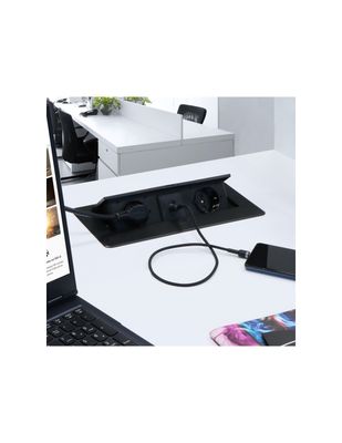 SOLINA SWING USB A&amp;C + 2x schuko - Tasoon upotettava rasia - musta