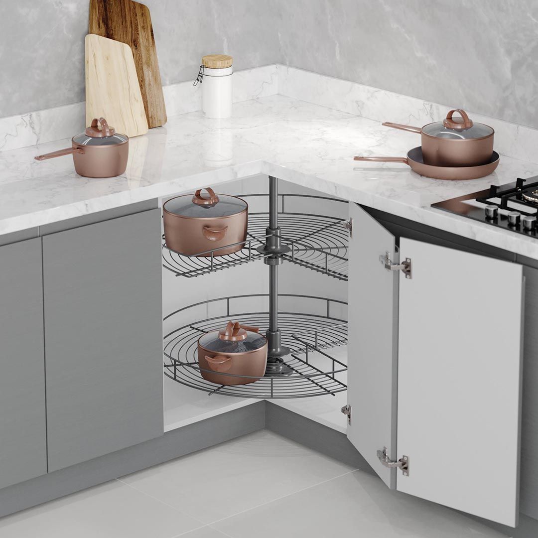 3/4 kulmakaapin karuselli - Ø830mm - Kromi tai antrasiitti