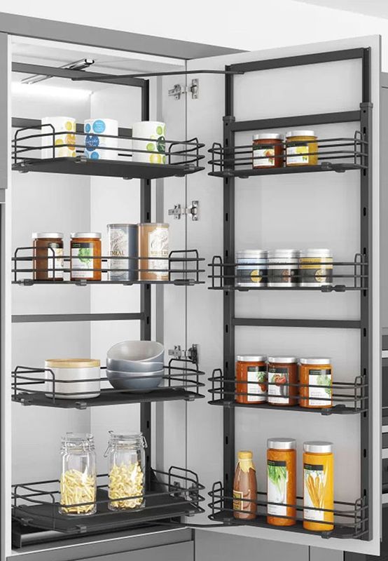 Komeron hyllymekanismi / apteekkimekanismi - 50cm komeroon - korkeusväli 1700 - 1850mm - kromi tai antrasiitti