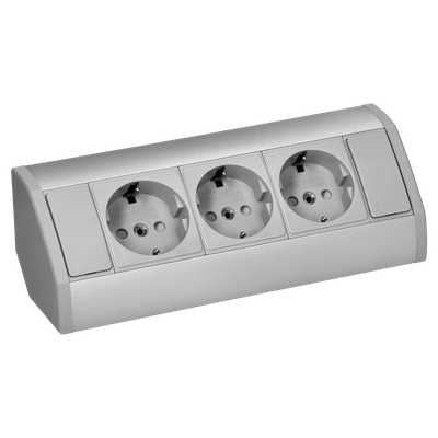 Kalustepistorasia 3x Schuko pistoke, harmaa-hopea